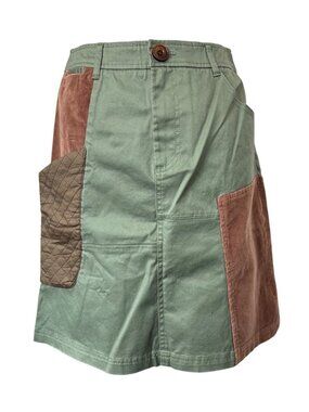 Anthropologie Meadow Rue Patchwork A-Line Skirt Sz 4 Cotton Blend Green/Brown